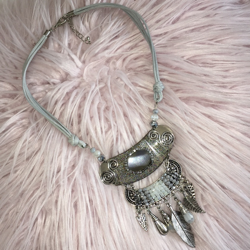 Stunning Silver Bohemian Statement Necklace With Lots of Embellished Details - Picture 7 of 12